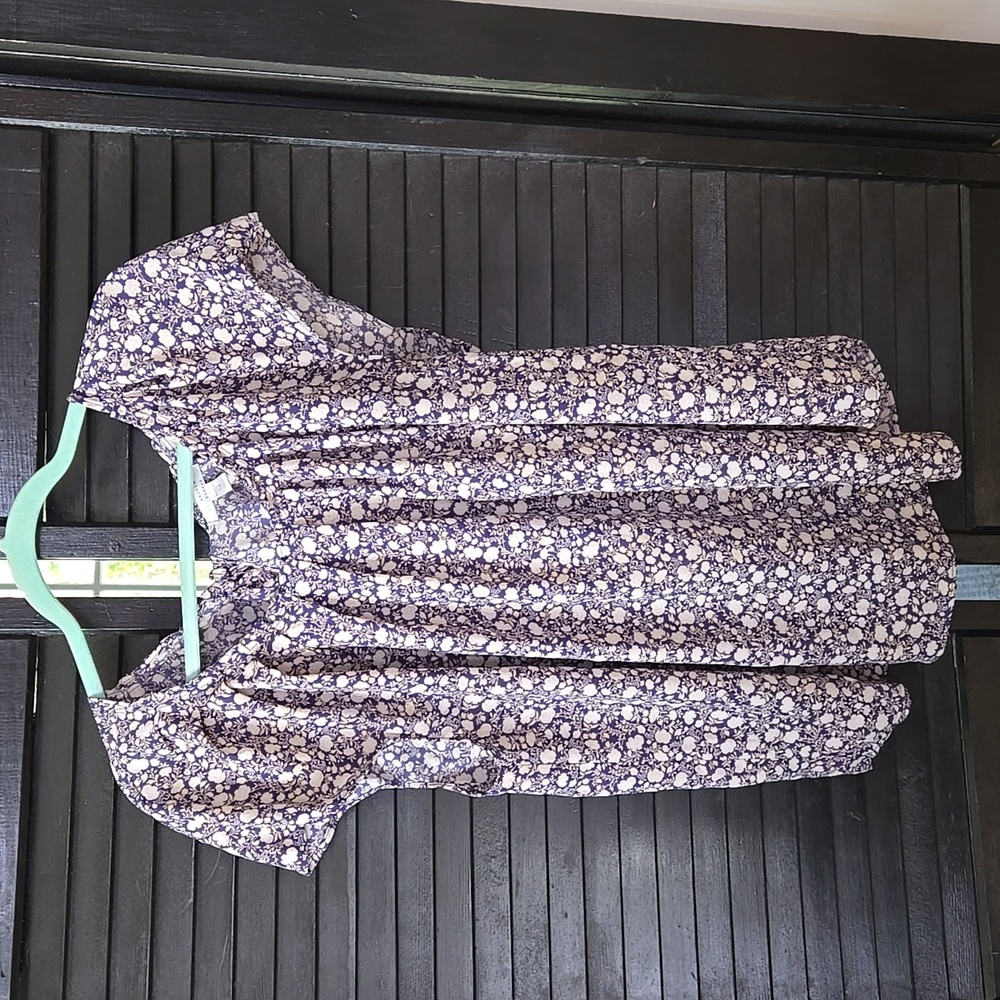 Lauren Conrad Women's 1X Blouse, blue w/ floral pattern - Picture 1 of 5